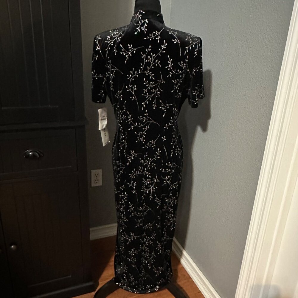 Another Thyme Velvet Maxi Dress 14 Black Floral Glitter Mandarin Collar Formal - Picture 6 of 13